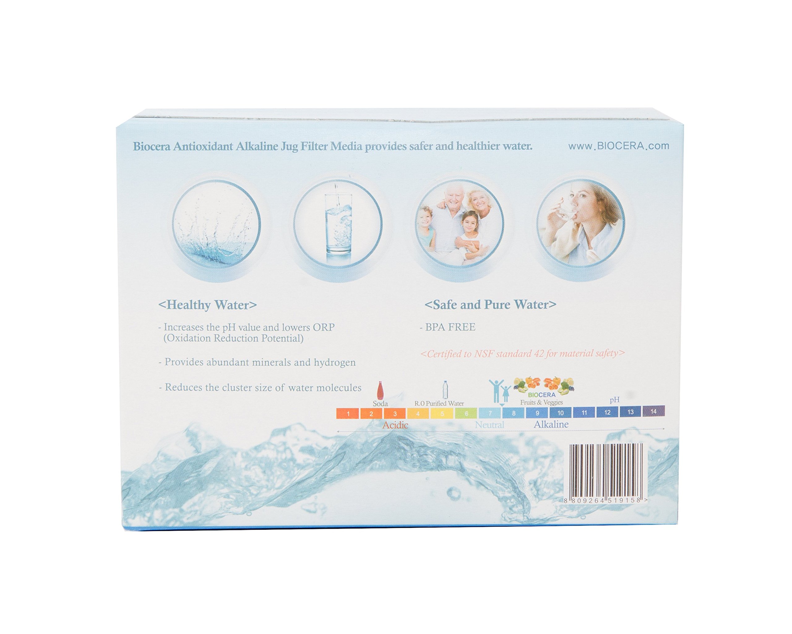Biocera Alkaline Water Filter Jug Replacement Cartridges Pack of 3 Produce Alkaline
