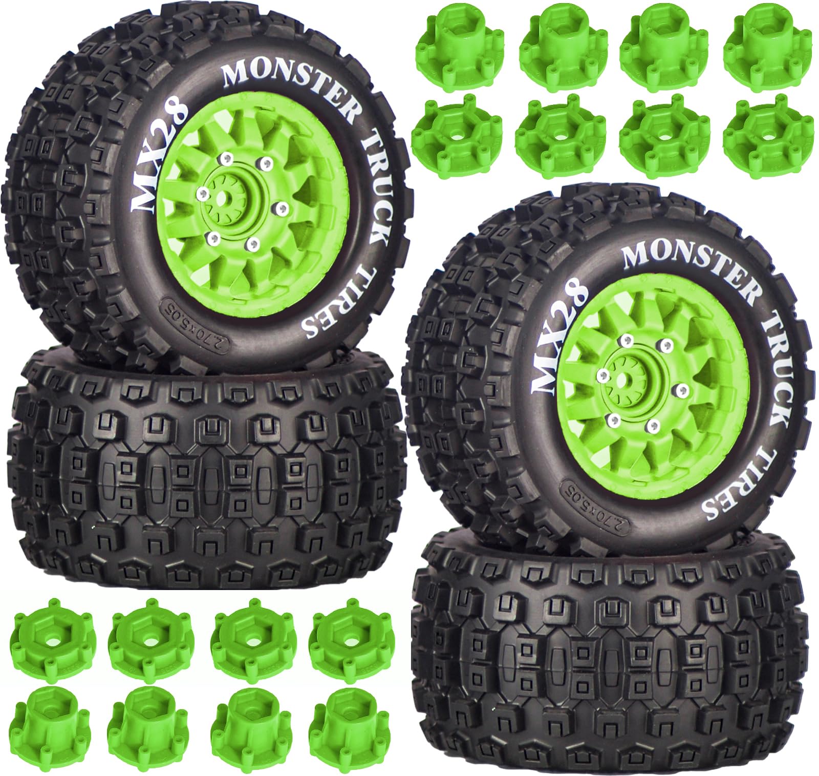MX28 2.8" Tire and Wheels Pre-Glued All-Terrain MT Tires with 12mm/14mm Hexes - 1/10 Scale RC Car Truck Tires for ARRMA Big Rock, Granite, Senton, Vorteks & Traxxas Slash, Stampede Rustler, Hoss β image 1