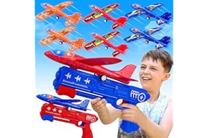 LJZJ 6 Pack Airplane Launcher Toys, 2 Flight Modes LED Foam Glider Catapult Plane, Outdoor Flying Toy for Kids, Birthday Gifts for Boy Girl 4 5 6 7 8 9 10 11 12 Year Old, B-Day Party Supplies