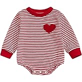 VISGOGO Baby Sweatshirt Romper Striped Heart/Clover Waffle St.Patrick Day Long Sleeve Irish Onesie Jumpsuits