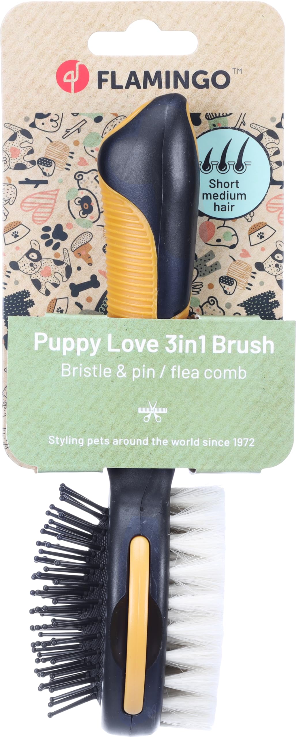 Flamingo BRUSH & PINS + FLEA COMB 3IN1 PUPPY