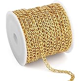 [33 Feet] 18K Gold Plated Stainless Steel Figaro Chain Roll 3mm 304 Stainless Steel Link Chains Spool Bulk for Jewelry Making
