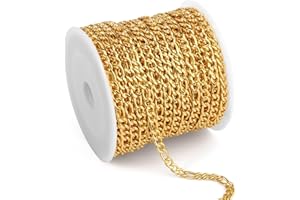 CADIKEZ [33 Feet] 18K Gold Plated Stainless Steel Figaro Chain Roll 3mm 304 Stainless Steel Link Chains Spool Bulk for Jewelry Making
