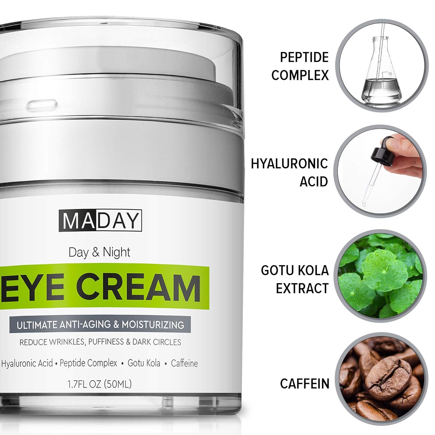 Eye Cream - Reduce Dark Circles, Puffiness and Under Eye Bags - Effective Anti-Wrinkles Treatment - Anti-Aging Eye Gel with Hyaluronic Acid, Gotu Kola Extract, Caffeine - Refreshing Eye serum: Beauty