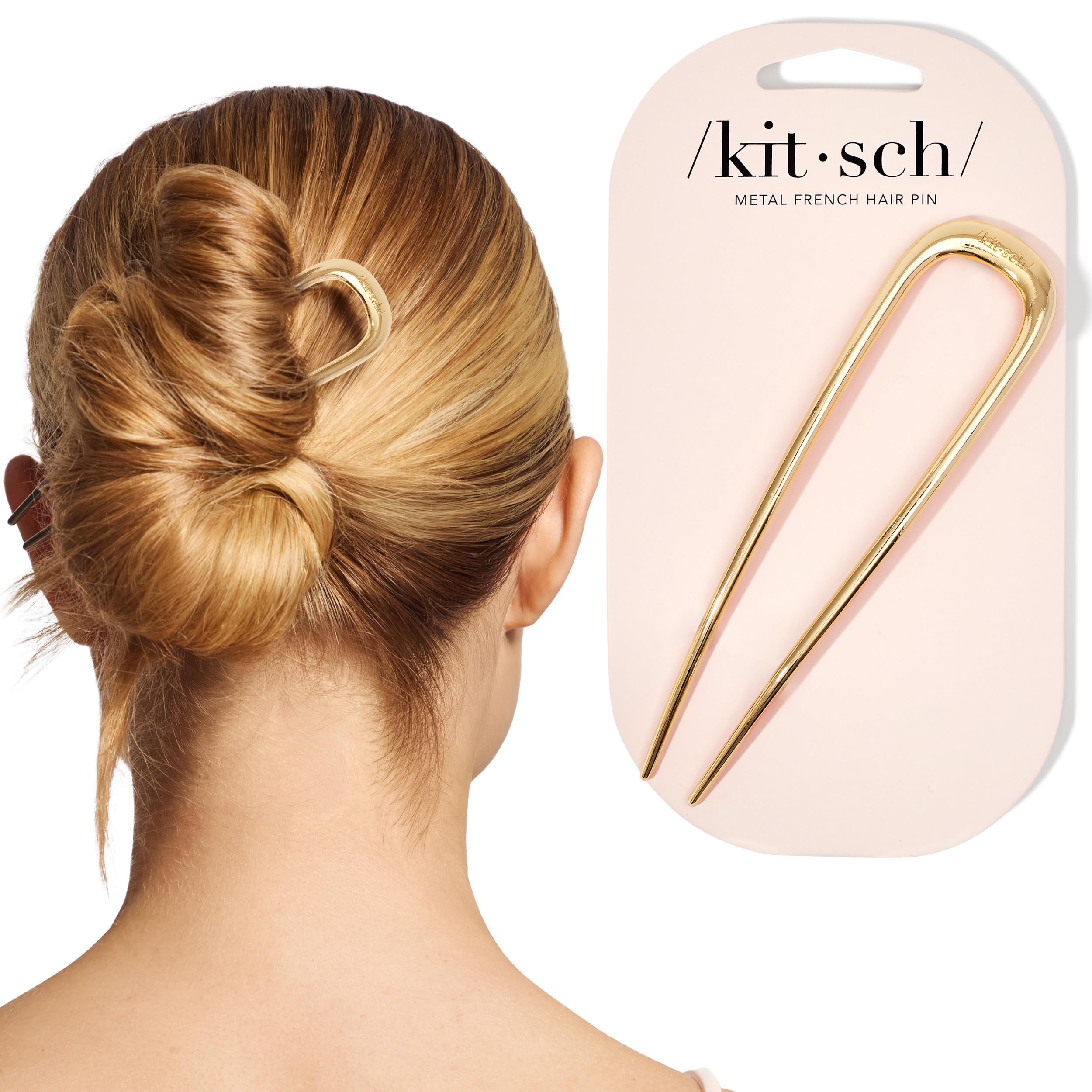 Kitsch French Hair Pin for Women – Elegant & Durable Metal Hair Fork for Updos, Chignon, Bun & Twist Hairstyles, Secure Hold All Day, Comfortable Fit | Ideal Gifts for Women- Gold, 1pc