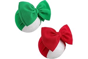 YanJie Headbands - 7" Christmas Big Bows, Handmade Red and Green Hairbands for Newborn Toddler Infant, Hair Accessories Gifts for Baby Girls, 2 Count Pack