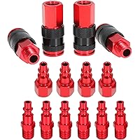 Connect Air Fittings Set, 1/4" Npt Air Coupler and Plug Kit, Air Quick Connector Male and Female, Pack of 14 (Red Aluminum)