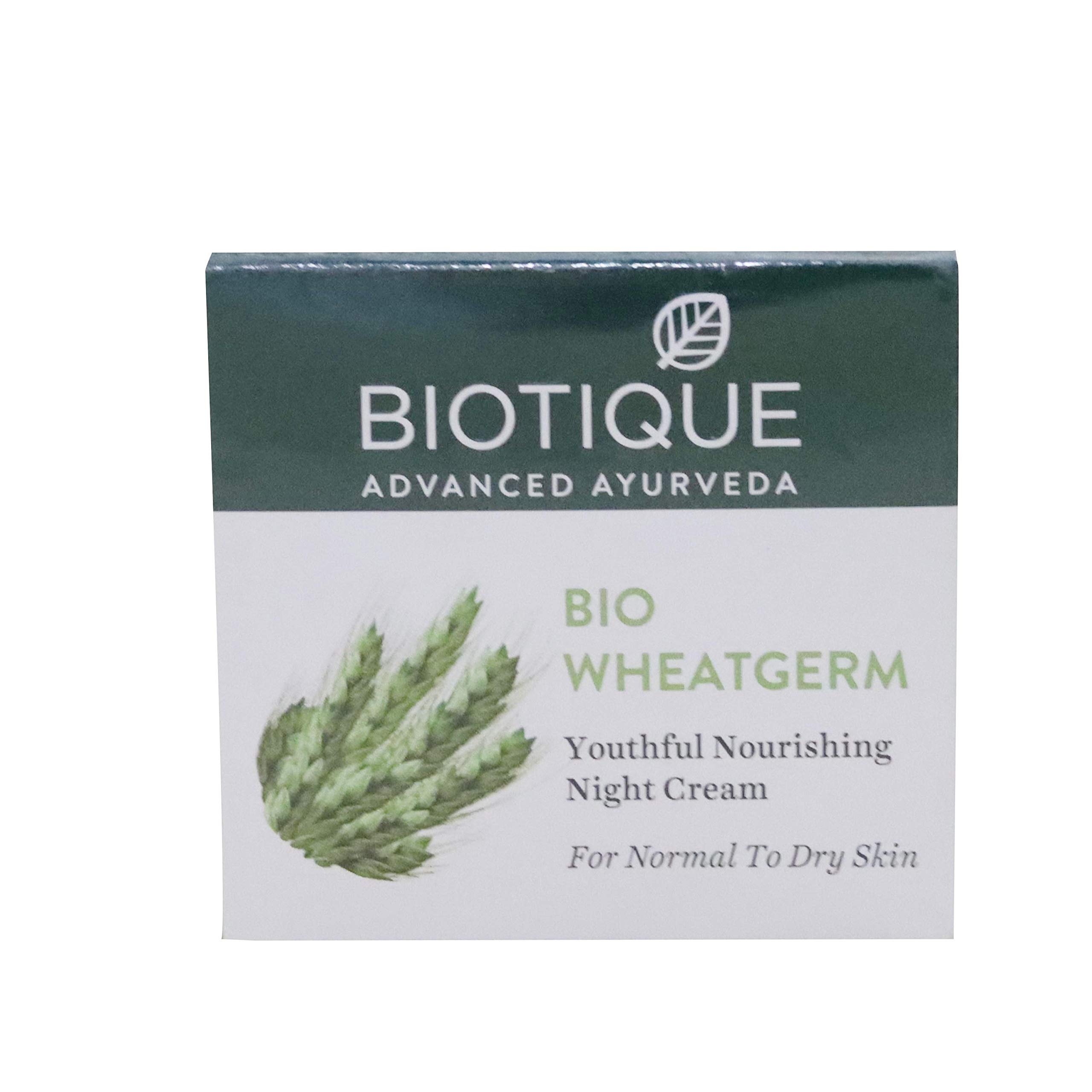 Biotique Bio Wheat Germ Youthful Nourishing Night Cream 50G/1.76 Fl.Oz. I For Normal To Dry Skin I Prevents Skin Darkening And Premature Aging Moisturizes And Strengthens Skin Pores Neutralizes Skin Damaging Radicals Treats Minor Skin Problem