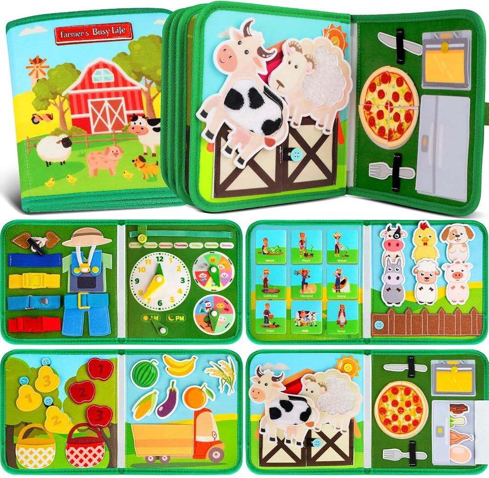 Quanquer Busy Board Book Montessori Farm 18-in-1 18M+ Toddler Toy
