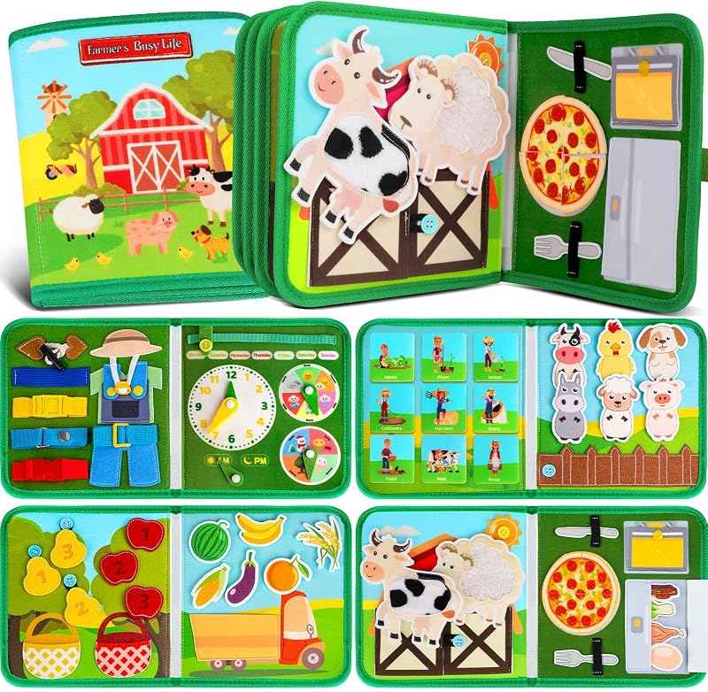 Quanquer Busy Board Book Montessori Farm 18-in-1 18M+ Toddler Toy
