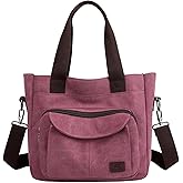 ZHIERNA Women's Canvas Tote Purse Casual Shoulder Crossbody Bags Small Handbag, Multi-pocket Top Handle Work Bag