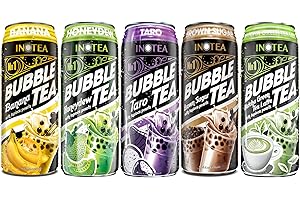 (Pack of 5) INOTEA Bubble Tea Variety Pack with ATIUS Thank You Card. Milk Tea with Boba Pearls in a Can (16.6oz/can). Assorted Flavors - 1 Can of Each 5 Flavors (Brown Sugar, Taro, Matcha, Banana, Honeydew). Straws Included.