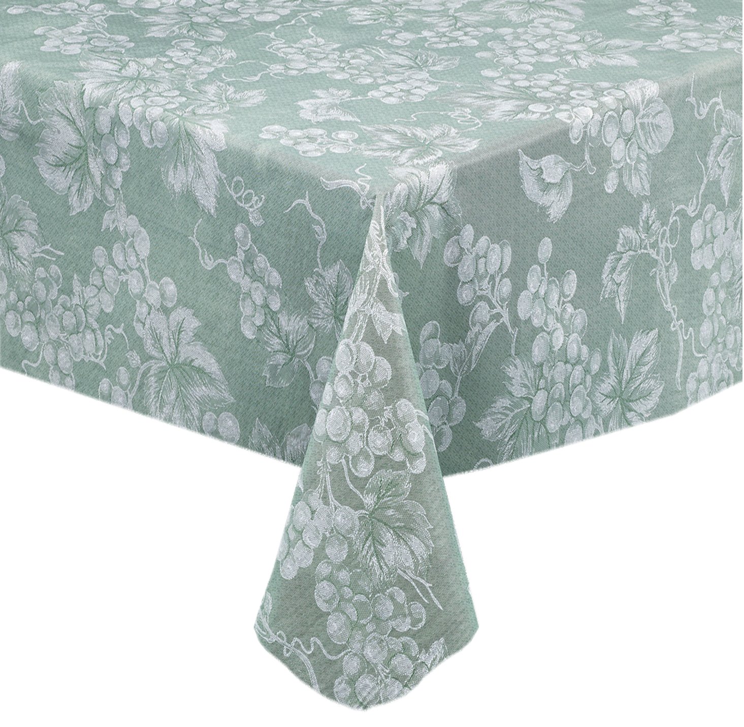 Grapevines Contemporary Grape Print Heavy 4 Gauge Vinyl Flannel Backed Tablecloth, Indoor/Outdoor Wipe Clean Tablecloth, 60 Inch x 84 Inch Oblong/Rectangle, Sage