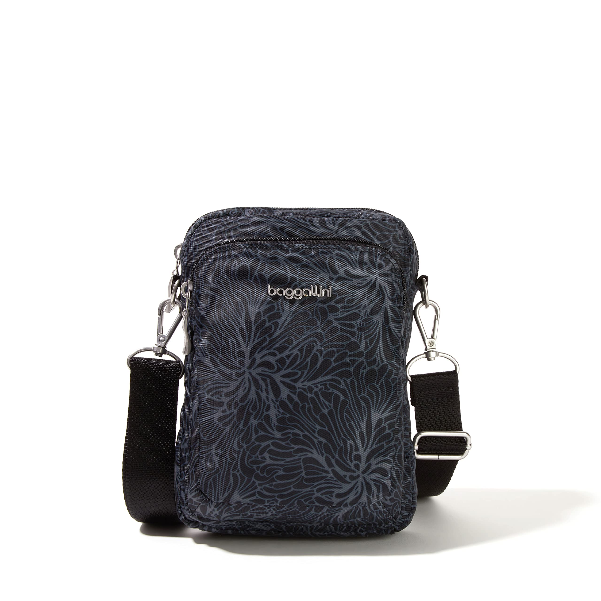 Baggallini Womens Modern Everywhere Explorer Crossbody, Midnight Blossom Print
