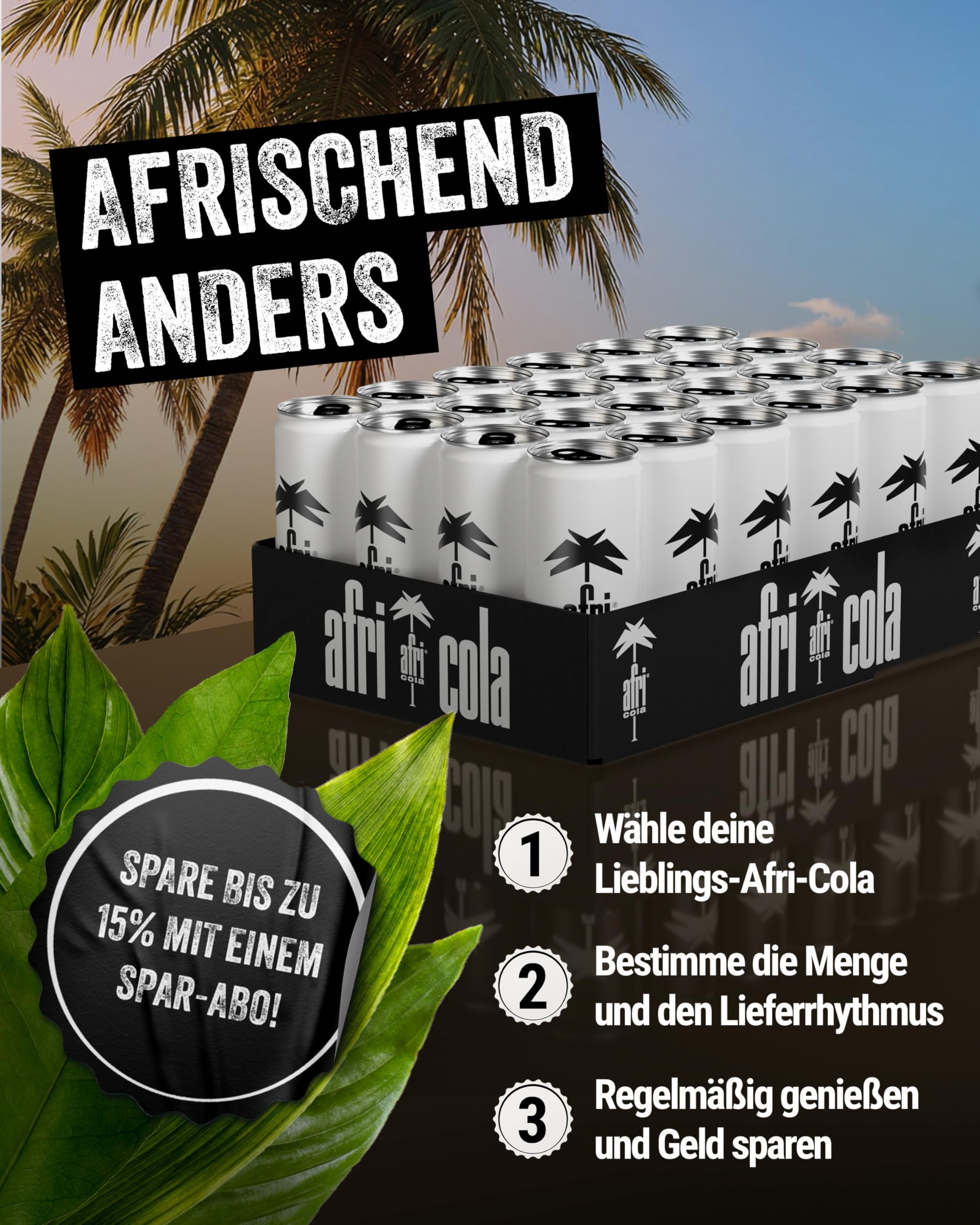 afri cola Zero – Cola-Drink kalorienfrei 24 x 330 ml in der Dose – Kultgetränk ohne Zucker mit vollem afri-Geschmack – Koffeinhaltige Cola-Limonade mit Süßungsmitteln in praktischen Getränkedosen 5
