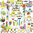 29 PCS Hawaiian Party Photo Booth Props Kit, LMSHOWOWO Inflatable Hawaiian Photo Booth Frame Selfie Frame, Funny Summer Luau Photo Booth Props for Hawaiian Tropical Tiki Summer Pool Party Supplies