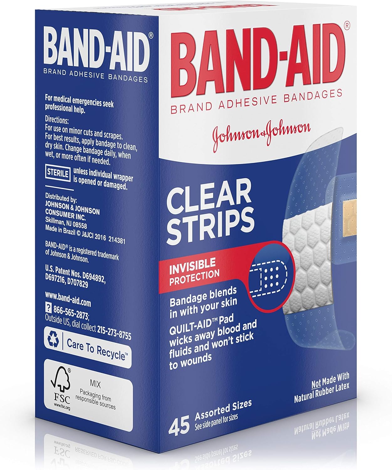 Band-Aid Brand Clear Strips Bandages, Assorted Sizes for discreet First Aid, Assorted Sizes, 45 ct: Health & Personal Care