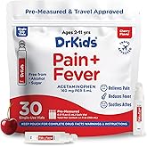 Dr. Kids Children’s Pain and Fever Medicine - Acetaminophen for Kids Ages 2-11, Pre-Measured Single-Use Vials for Headache, Sore Throat, Cold and Flu, Cherry Flavor, 30 Count