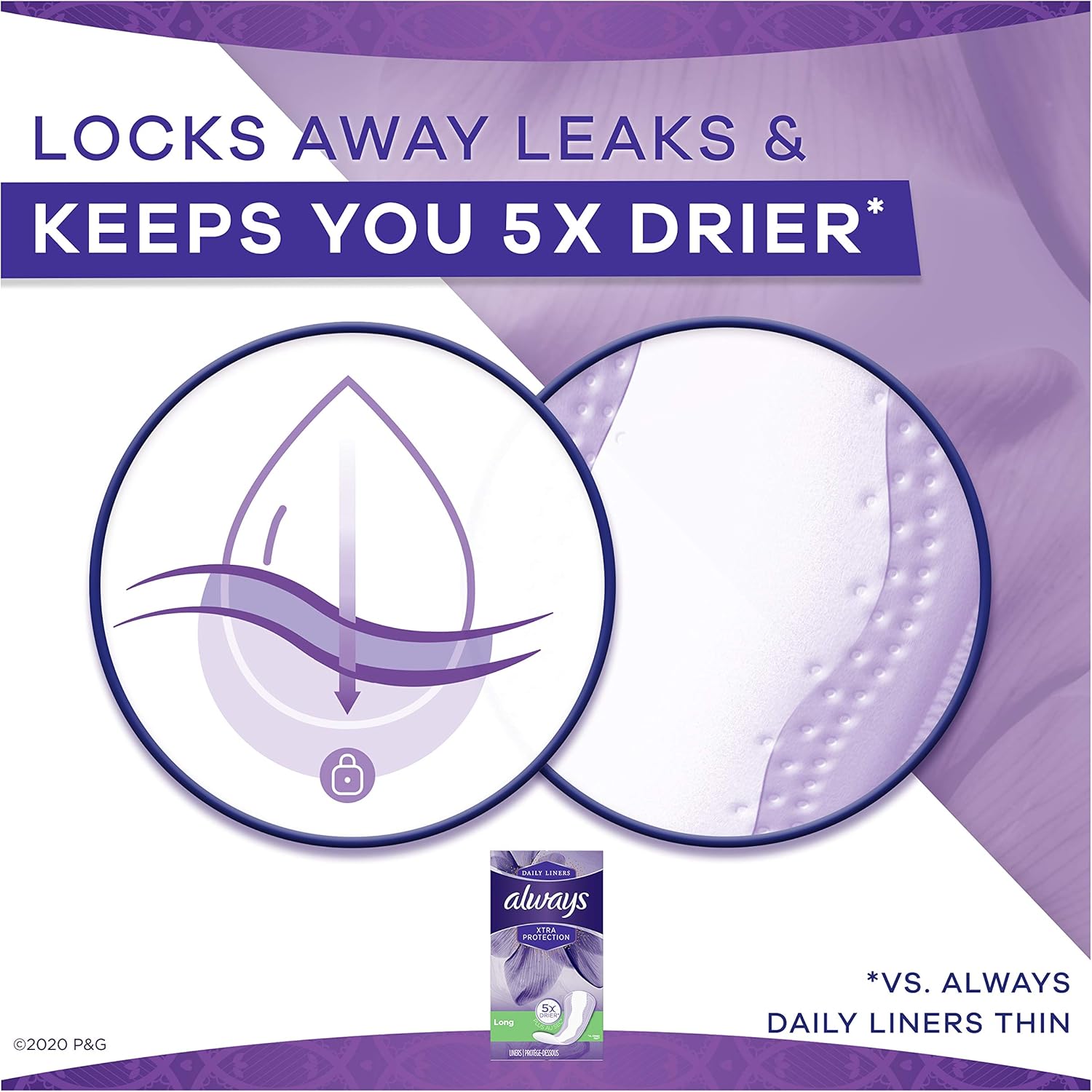 Always Xtra Protection Long Daily Liners Unscented 108 Count: Health & Personal Care