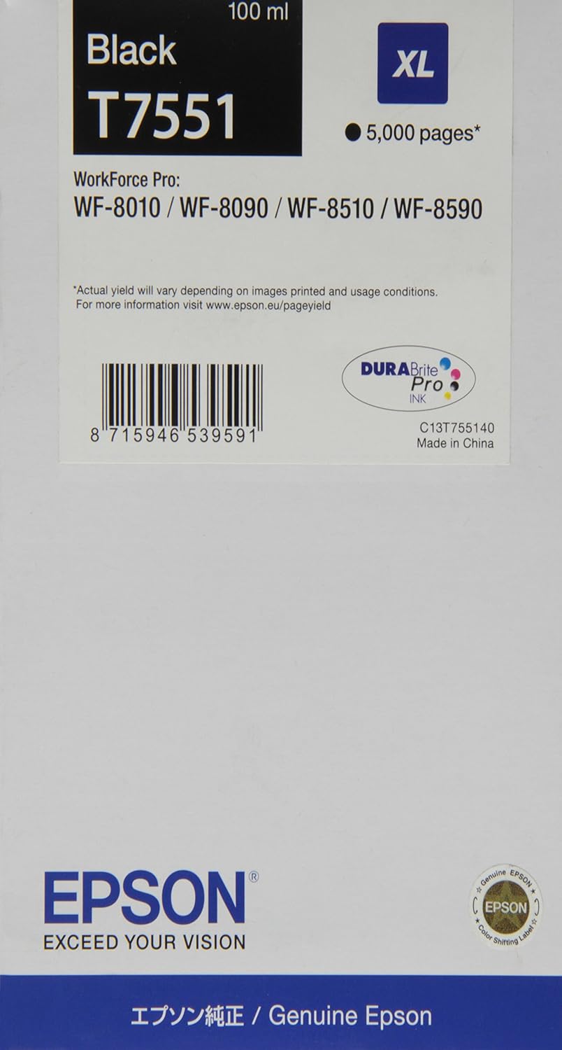 Epson T7551 Black Genuine, XL High Yield Ink Cartridge DuraBrite Ultra, Normal