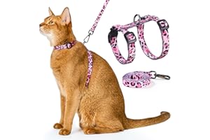 PETTHEM Cat Harness and Leash Set - Escape Proof Adjustable Cat Harness, Comfortable Soft Lightweight, Use Safe & Easy, Walking Travel Kitten Harness for Small Medium Large Cats (Pink)