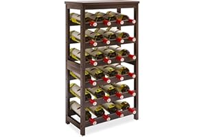 STELLSTAR 24-Bottle Wine Rack, 6 Tier Bamboo Wine Display Storage Shelves with Tabletop, Floor Freestanding Wine Bottle Holde
