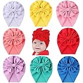 Cinaci 8 Pack Solid Knotted Bowknot Big Hair Bow Beanie Turban Hats Caps Wide Headwraps for Baby Girls Infants Toddlers Little Kids