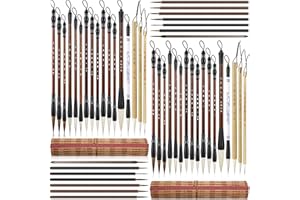 Resurhang 48 Pcs Chinese Calligraphy Brush Set Watercolor Brushes Bulk with Roll up Bamboo Brush Holder Writing Drawing Brushes for Kanji, Japanese Sumi, Drawing, Writing, Painting, Art Supplies