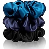 Zenssia Silk Scrunchies for Hair, Mulberry Silk Hair Ties for Women and Girls, No Damage Elastic Ponytail Holders(Black, Navy, Royal Blue)