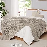 L'AGRATY Chunky Knit Blanket Throw: 60''x80'' Chenille Chunky Knitted Throw Blanket for Bed Couch - Handmade Thick Big Cable Knit Blanket - Large Crochet Rope Blanket for Home Decor(Light Linen)