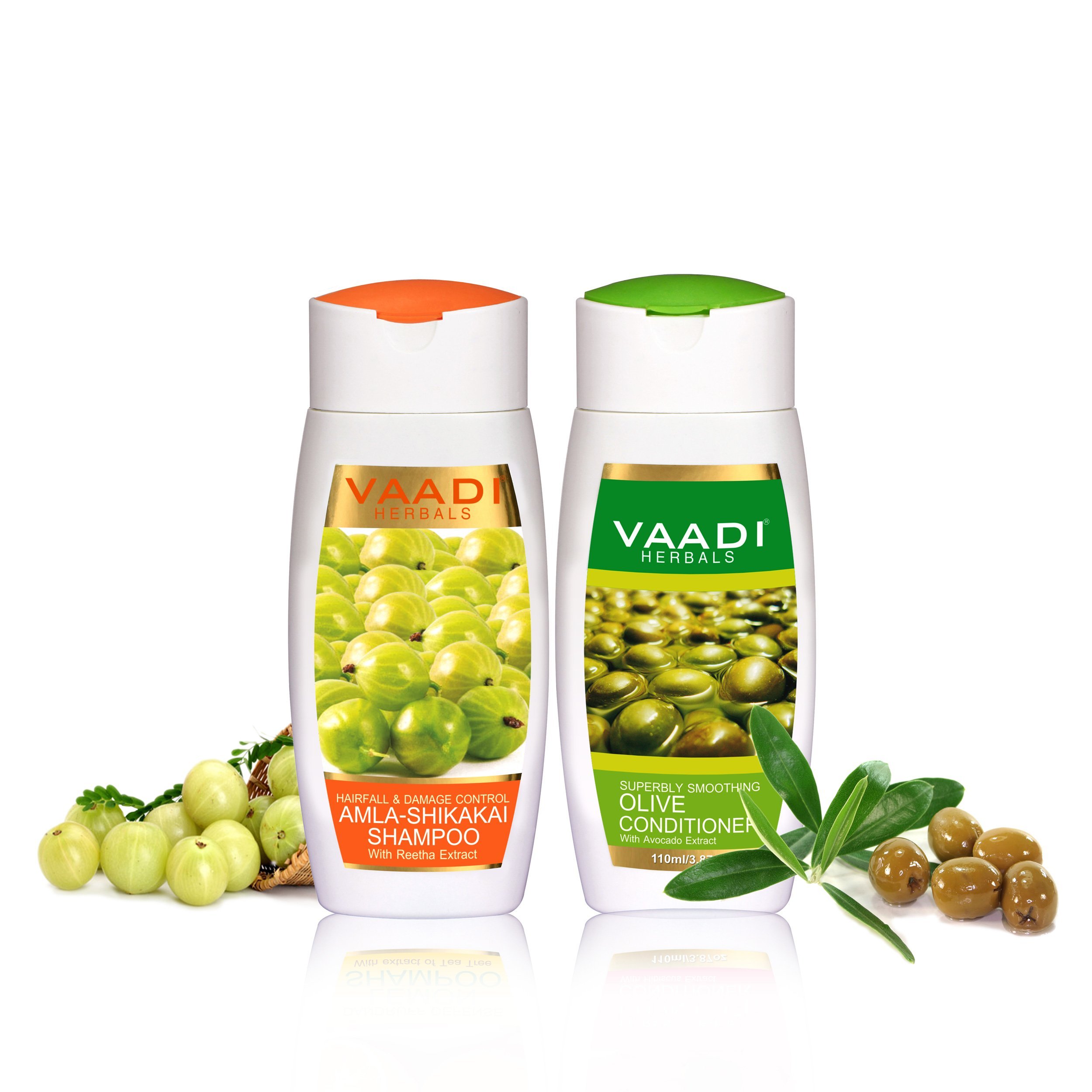 Vaadi Herbals Amla Shikakai With Olive Hairfall & Damage Control Organic Shampoo And Conditioner Set 110 Ml X 2