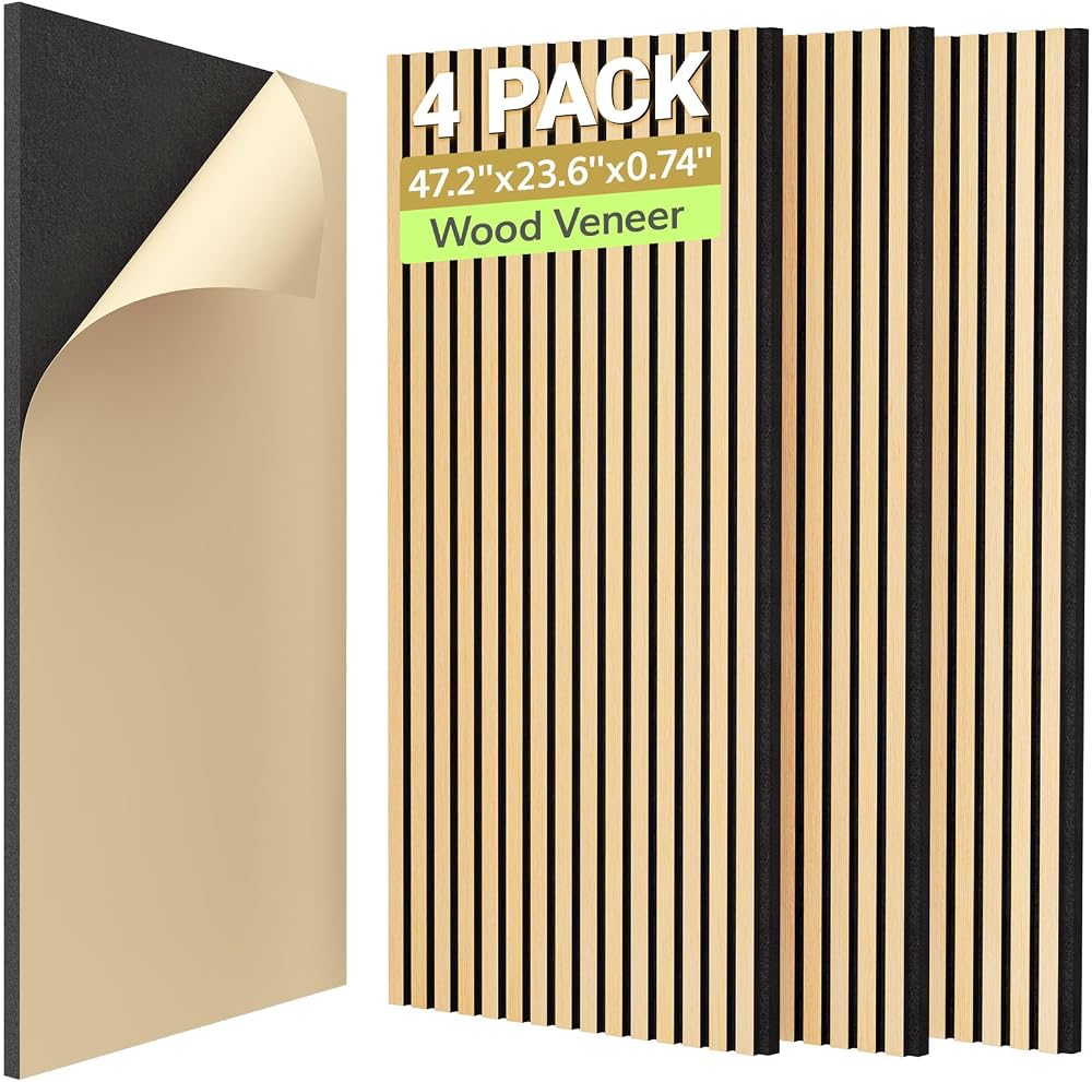 TONOR 4-Pack Acoustic Wood Veneer Wall Panels 47.2 x 23.6 x 0.74 inches