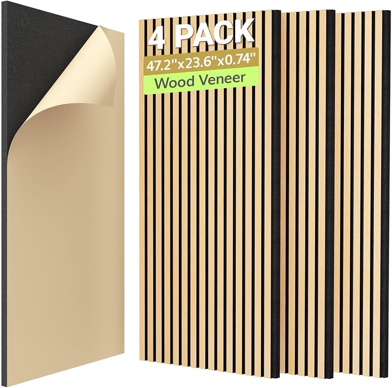 TONOR 4-Pack Acoustic Wood Veneer Wall Panels 47.2 x 23.6 x 0.74 inches