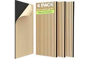 TONOR 4-Pack Acoustic Wood Veneer Wall Panels, 47.2” * 23.6” * 0.74” 3D Self-Adhesive Panel, Dual Layer Soundproof Tiles for Echo Absorption, Decorative Acoustical Barrier, Burlywood Veneer