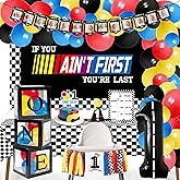 Z1juce Fast One Birthday Decorations for Boys - 1st Race Car Theme Party Supplies for Baby Shower Decoration Include Birthday Hat Cake Topper Backdrop Tablecloth Photo Banner Arch Balloon Boxes Poster