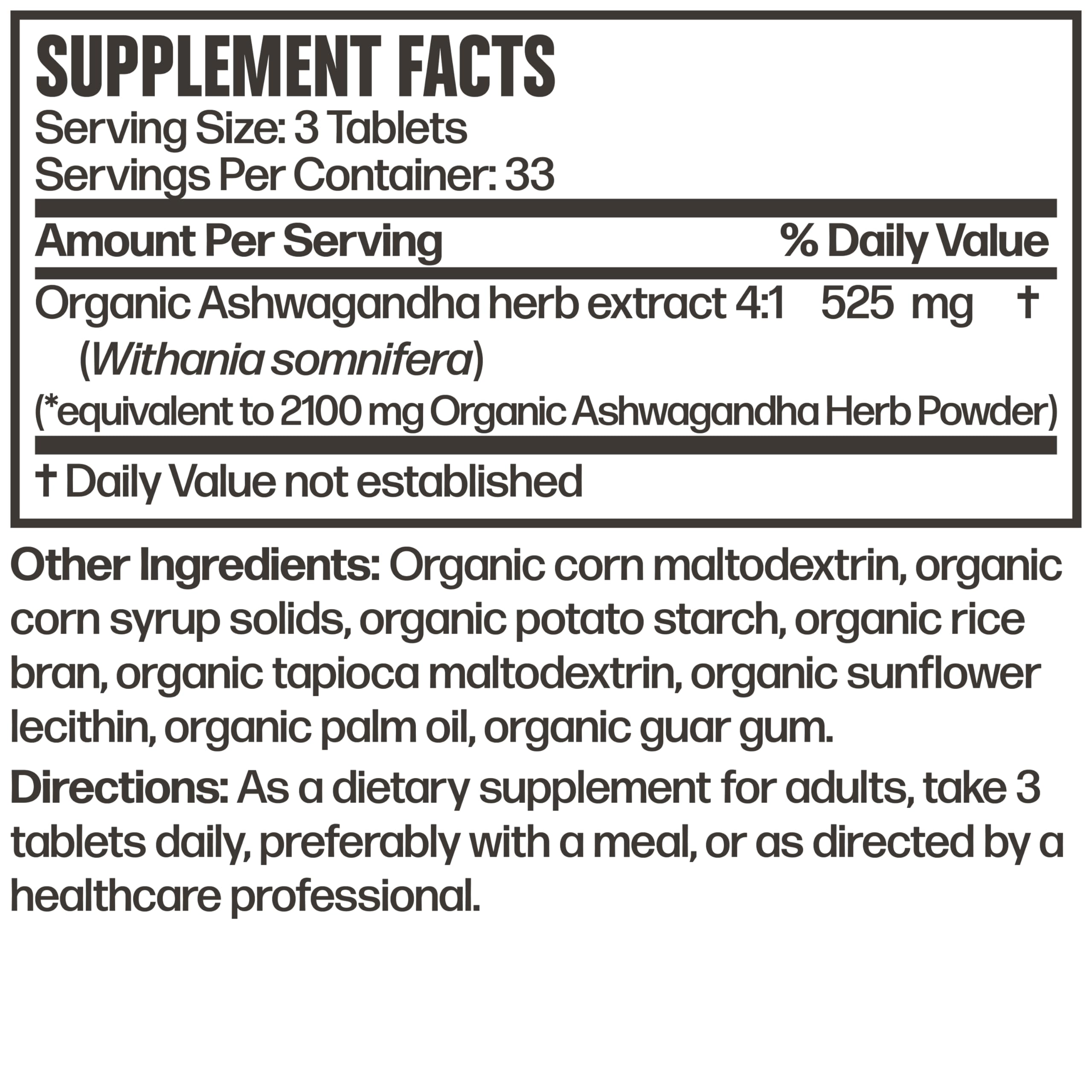 Futurebiotics Certified Organic Ashwagandha, Stress Mood & Energy Support Adaptogenic Herb, Non-GMO, 100 Organic Tablets