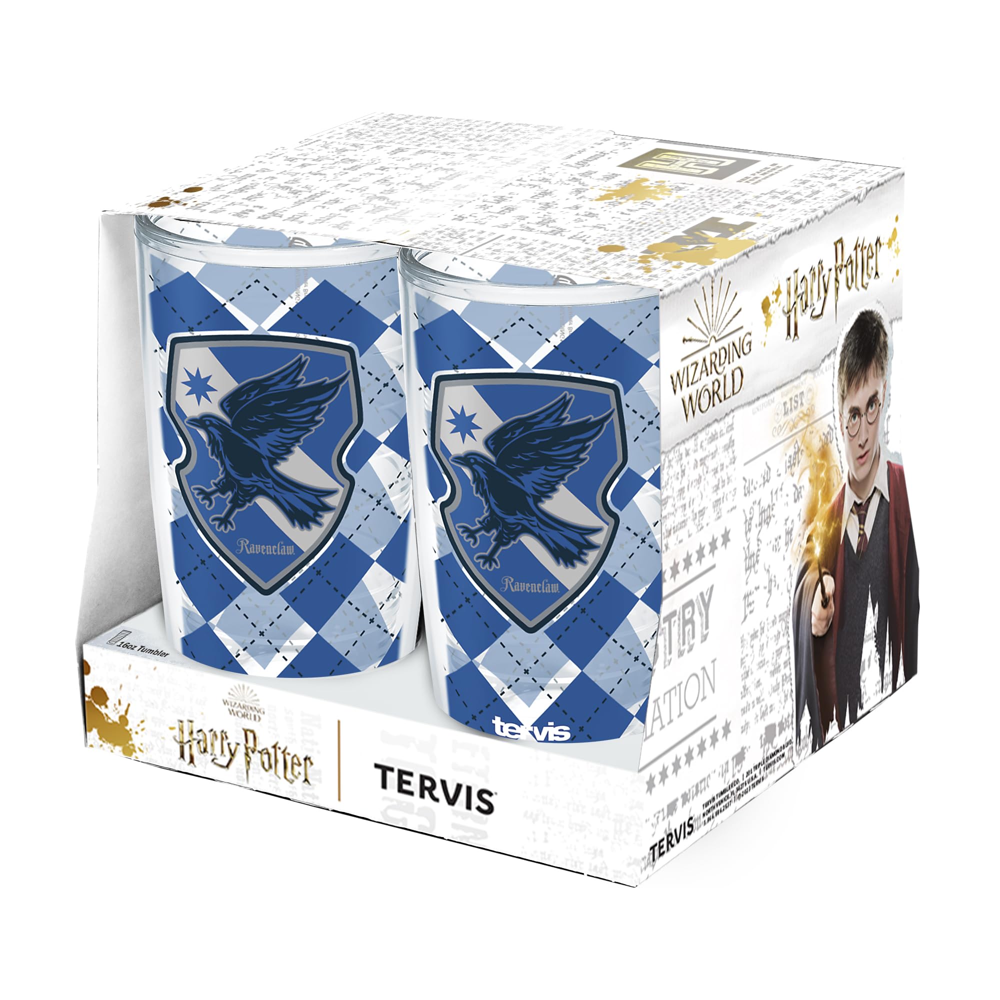 Tervis Harry Potter Ravenclaw Collection Made in USA Double Walled Insulated Tumbler Travel Cup Keeps Drinks Cold & Hot, 16oz – 4pk, Ravenclaw