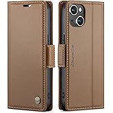 SINIANL Compatible with iPhone 15 Plus Wallet Case with RFID Blocking for Women Men Card Holder Magnetic Clasp Kickstand Leather Folio Case for iPhone 15 Plus Brown