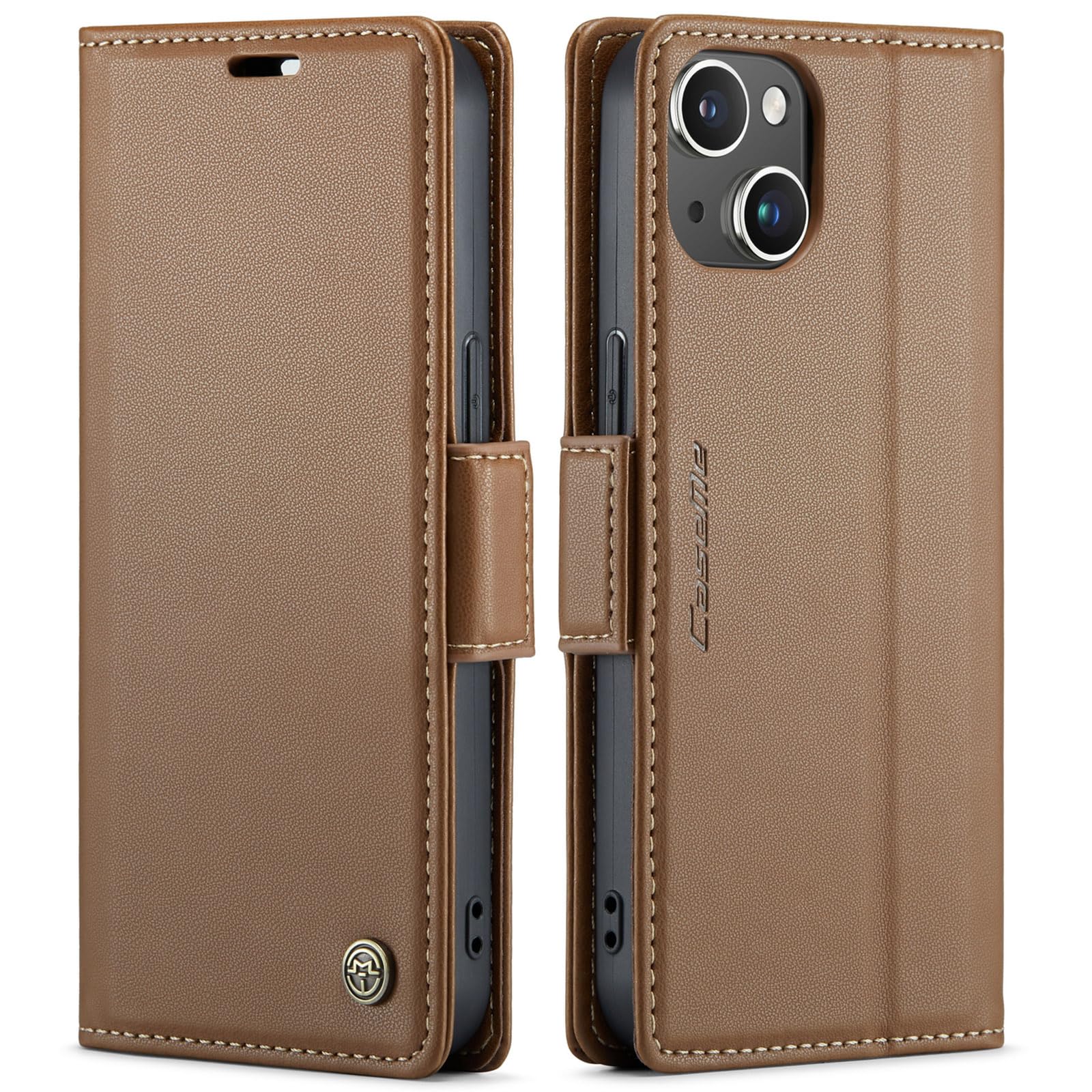 QLTYPRI Wallet Case for iPhone 13/14, Premium PU Leather Magnetic Flip Folio Case with RFID Blocking Credit Card Slots Kickstand Shockproof Protective Phone Case Cover - Brown