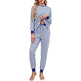 Becotal Soft Cotton Pajamas for Women Set Striped Long Sleeve Lounge Sets 2 Piece Pajama Tops and Jogger Pants with Pockets
