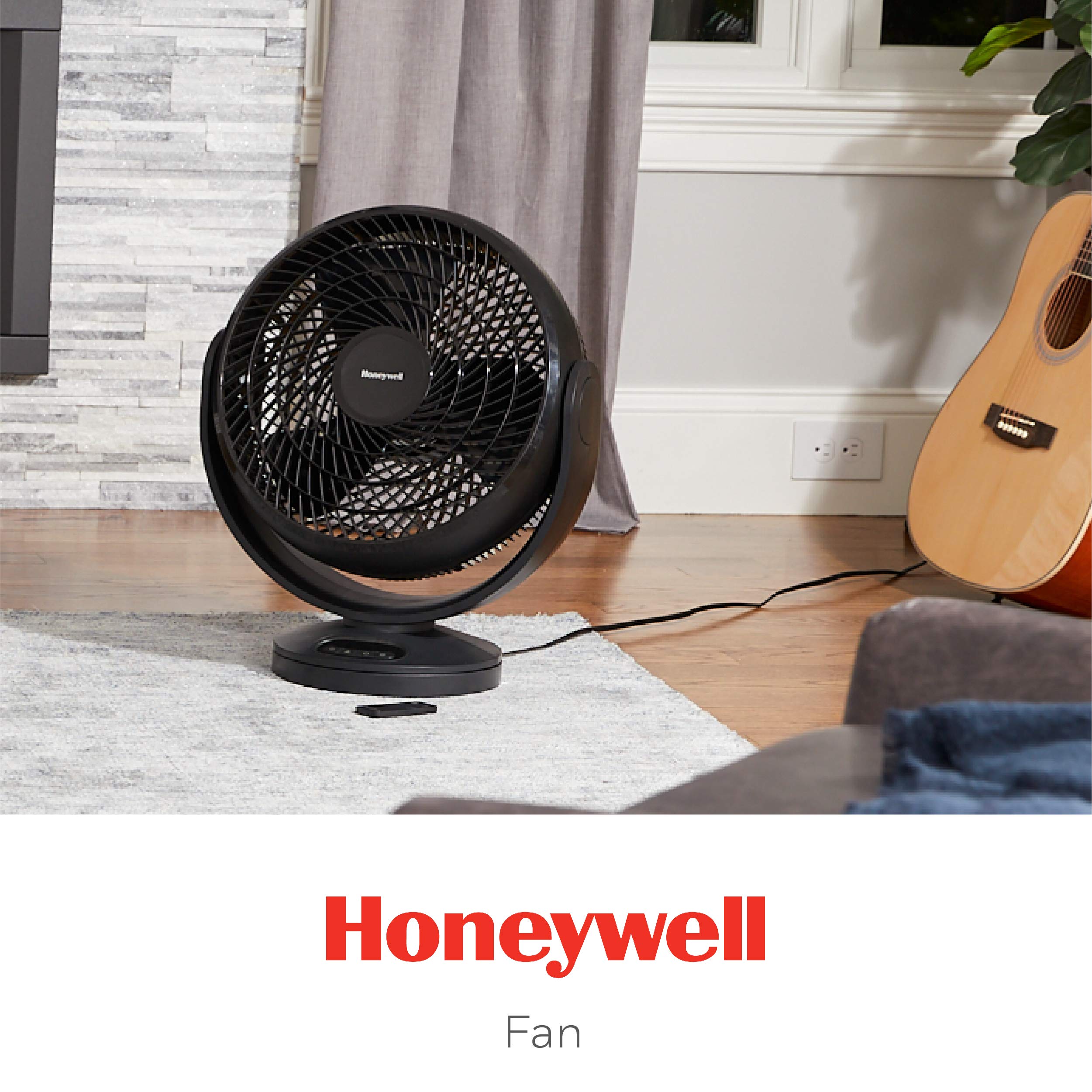 Honeywell HF715 Turbo Force Floor, Small, Black – Oscillating Personal Fan for Home or Office with Remote Electronic LED Controls-3 Speeds and 90 Degree Pivot