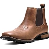 JASONSTAR Chelsea Cowboy Boots for Men Square Toe Western Boots Classic Casual Work Ankle Boots-botines para hombre