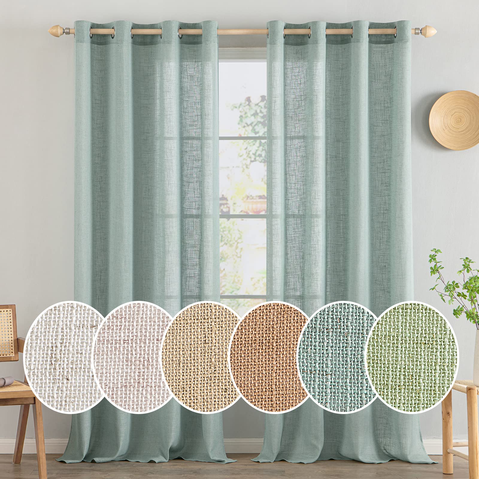 MIULEE Turquoise Voile Curtains for Living Room Net Curtain Pair Window Treatment Sheer Curtain & Drapes Eyelet Top Panels for Bedroom Room, 2 Panels, 55 * 57inch — image 1