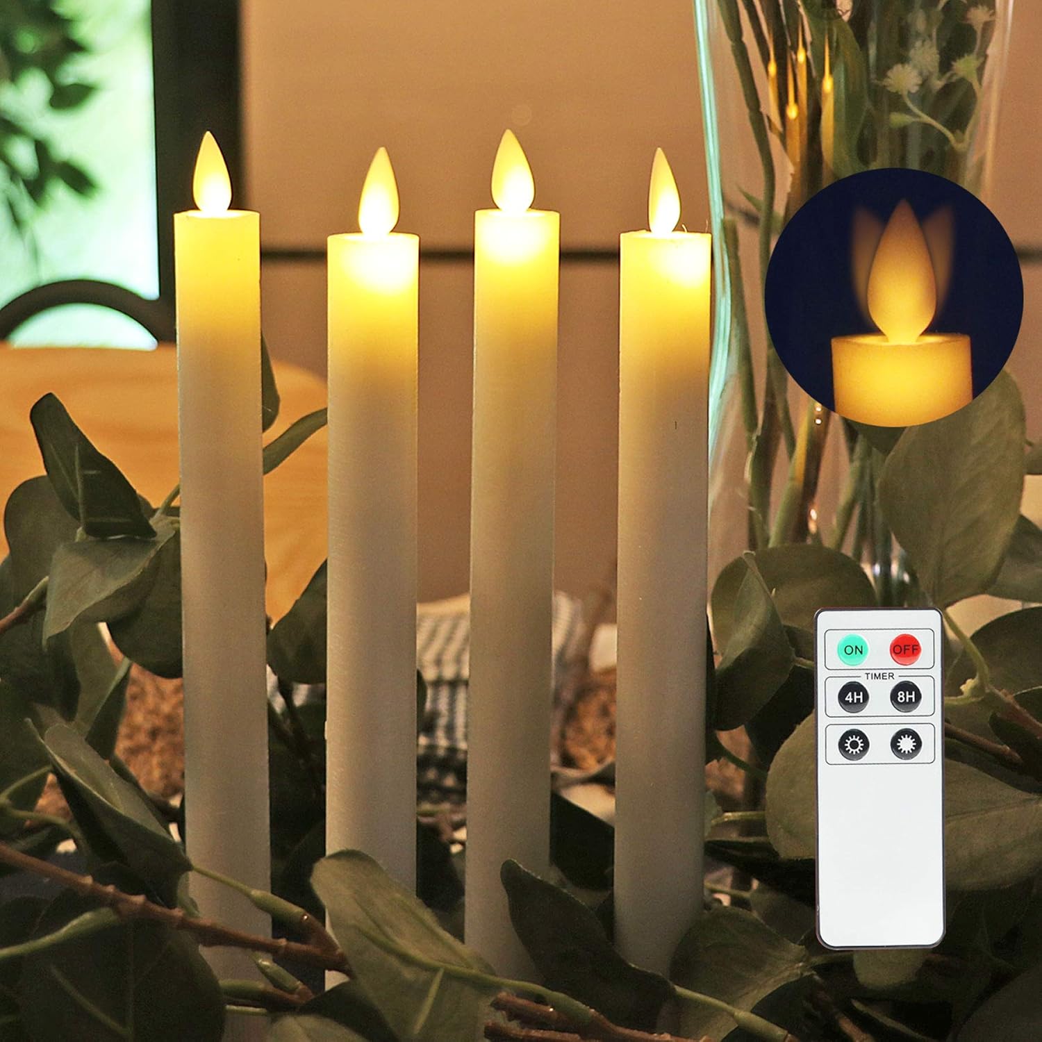 Fanna LED Taper Candles with Moving Flame, Real Wax Finished Flickering Battery Operated Candles