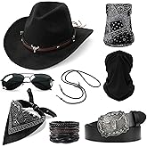 GANDC 8 PCS Western Cowboy Costume Outfit for Men Cowboy Hat Belt Neck Gaiter Face Cover Accessories for Halloween Party Cosplay (Black)