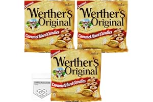 Werther's Original Hard Candy Pack of 3 Bags - 3 Bags of Werthers Original Hard Candy Individually Wrapped (2.65oz) Each - Werther's Original Hard Candy - Bundle with Ballard Products Pocket Bag