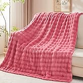 NEWCOSPLAY Throw Blanket for Couch Coral Pink Super Soft Flannel Fleece 3D Bubble Lightweight Bed Blanket All Season Use (Coral Pink, Throw(50"x60"))