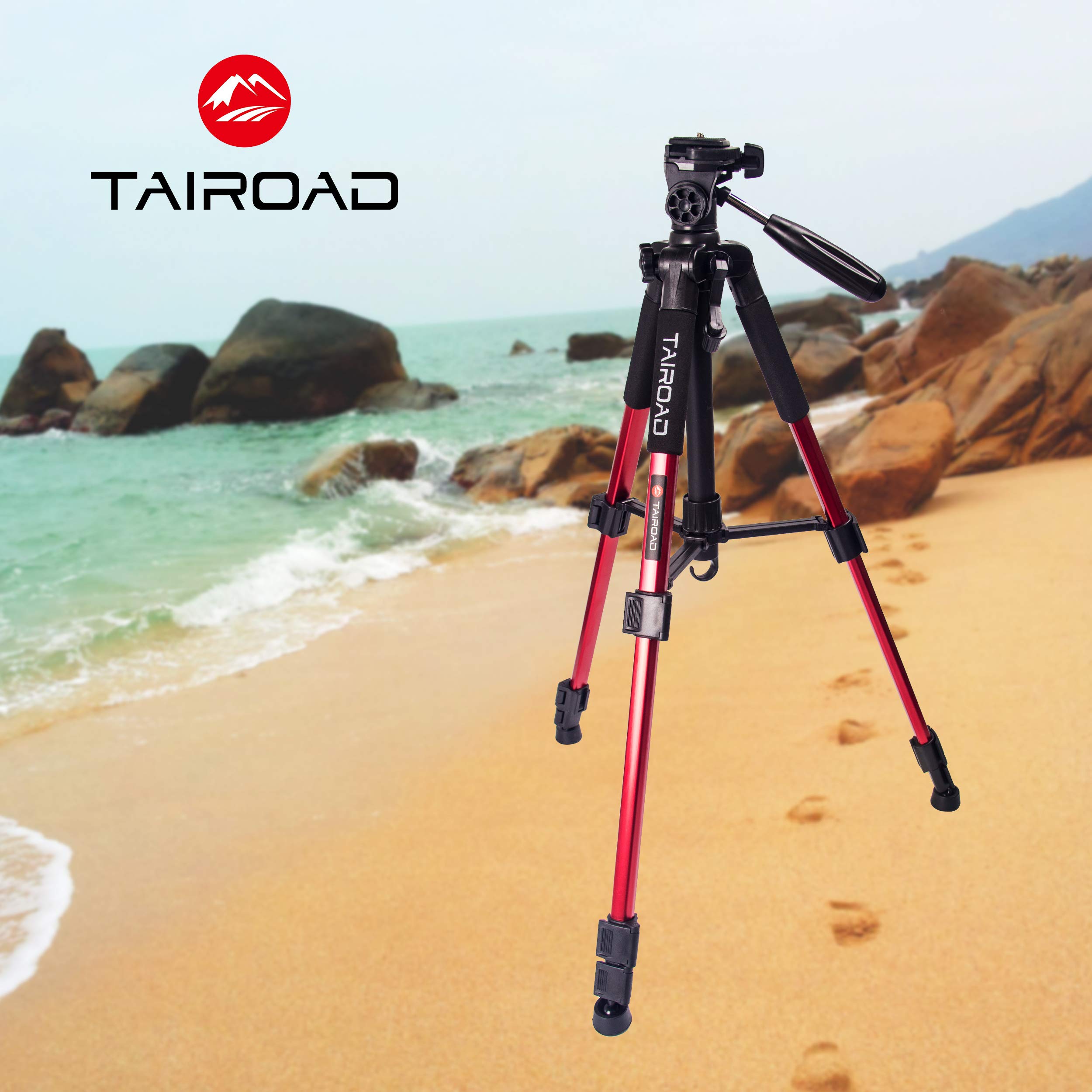 Treppiede per macchina fotografica - Treppiede Tairoad 140cm leggero con clip per cellulare e piastra a sgancio rapido per fotografia, Live Show - Rosso