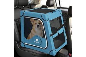 Snagle Paw Portable Dog Crate for Car Travel,Metal Frame Pet Crate,Pet Carrier for Car Back Seat Secures with Headrest Strap and Seatbelt,M