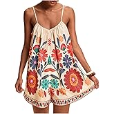 MakeMeChic Women's Summer Boho Rompers Floral Tropical Backless Wide Leg Jumpsuits